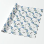 Papier Cadeau Mariage personnalisé Fleur de Hortensia Bleu (Déroulé)