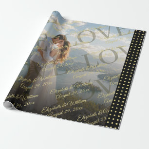 Papier Cadeau Mariage personnalisé pois dorés et noirs