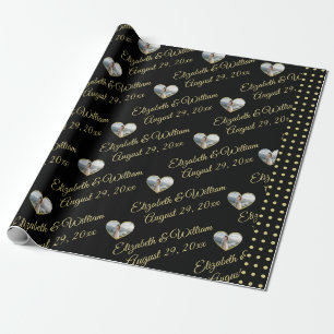 Papier Cadeau Mariage personnalisé pois dorés et noirs