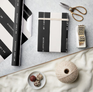 Papier Cadeau Mariage personnalisé Vanille & Noir avec rayures P