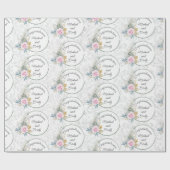 Papier Cadeau Mariage Personnaliser Aquarelle Rose Roses Damas (Plat)