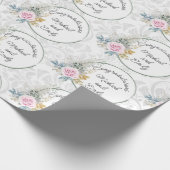 Papier Cadeau Mariage Personnaliser Aquarelle Rose Roses Damas (Coin)