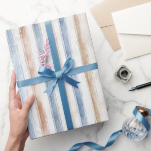 Papier Cadeau Mariage Rayures Crème Beige Bleu Joli
