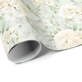 Papier Cadeau Mariage romantique à fleurs blanches (Coin rond)
