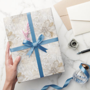 Papier Cadeau Mariage romantique rose en dentelle de crème flora