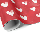 Papier Cadeau Mariage Romantique Rouge Blanc Cœurs Fête (Coin rond)