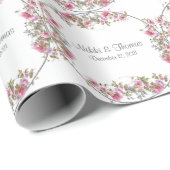 Papier Cadeau Mariage rose Floral Nom de script Élégant Plutôt (Coin rond)