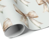 Papier Cadeau Mariage Ruban Vert Blanc Or Rustique Romantique (Coin rond)