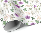 Papier Cadeau Mariage rustique floral violet equestre (Coin rond)