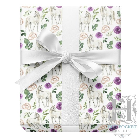 Papier Cadeau Mariage rustique floral violet equestre