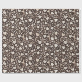 Papier Cadeau Mariage Thème Coeurs Crème Marron (Plat)