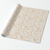Papier Cadeau Mariage Thème Crème Brun Coeurs (Déroulé)