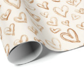 Papier Cadeau Mariage Thème Crème Brun Coeurs (Coin rond)