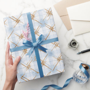 Papier Cadeau Mariage Thème Rayures Or Bleu Et Blanc
