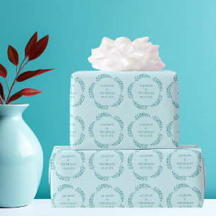 Papier Cadeau Mariage Turquoise sur la vigne botanique Monogramm