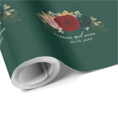 Papier Cadeau Mariage vert de Bourgogne d'or automnal (Coin rond)