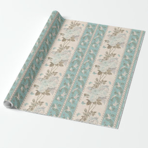 Papier Cadeau Mariage vintage Turquoise Floral Doves Papillons