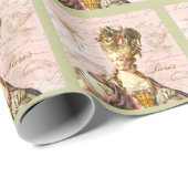 Papier Cadeau Marie Antoinette en portrait rose (Coin rond)
