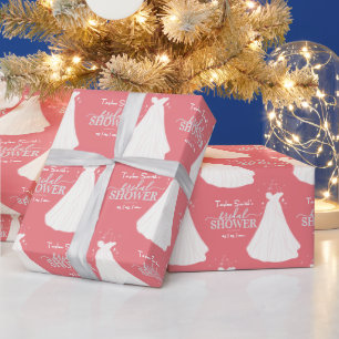 Papier Cadeau Mariée avec robe longue Fête des mariées rose