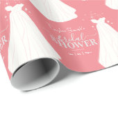 Papier Cadeau Mariée avec robe longue Fête des mariées rose (Coin rond)