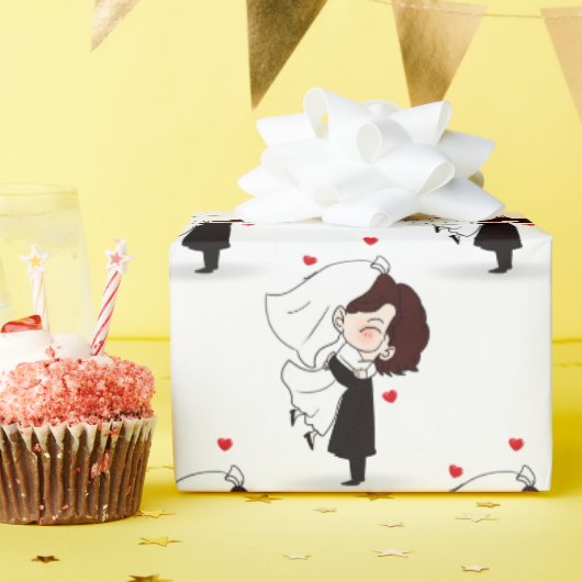 Papier Cadeau Mariée et chambre avec les Coeurs rouges (Fête d'anniversaire)