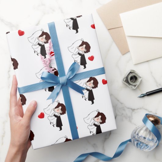 Papier Cadeau Mariée et chambre avec les Coeurs rouges (Cadeaux)