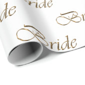 Papier Cadeau Mariée or et blanc motif calligraphique élégant ch (Coin rond)