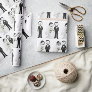 Papier Cadeau Mariés en personnages bâtons