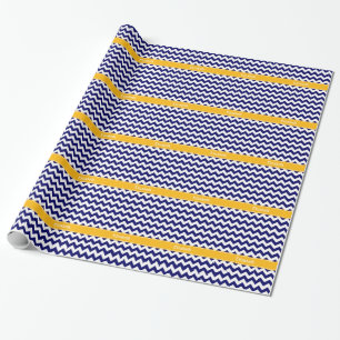 Papier Cadeau Marine Blanc Chevron ZigZag Goldenrod Nom Monogram