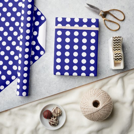 Papier Cadeau marine blanche pois (Artisanat)