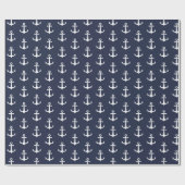Papier Cadeau Marine Bleu Ancre blanche Nautique (Plat)