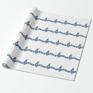 Papier Cadeau Marine Bleu blanc corde nautique vagues motif cade