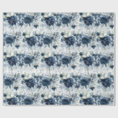 Papier Cadeau Marine Bleu Blancs en cascade Peonies Mariage Enve (Plat)