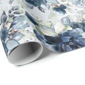 Papier Cadeau Marine Bleu Blancs en cascade Peonies Mariage Enve (Coin rond)