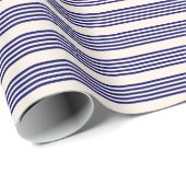 Papier Cadeau Marine bleu et beige cinq bandes motif (Coin rond)
