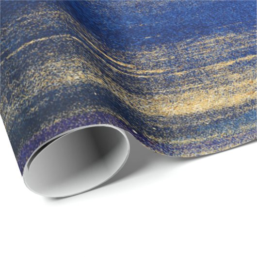 Papier Cadeau Marine bleu et or (Coin rond)