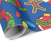 Papier Cadeau Marine Bleu Ornements Noël Cadeaux de Noël Envelop (Coin rond)