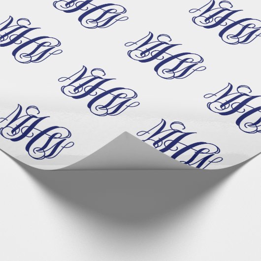 Papier Cadeau Marine Blue 3 Initiales Vine Script Monogramme do- (Coin)