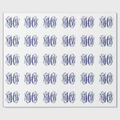 Papier Cadeau Marine Blue 3 Initiales Vine Script Monogramme do- (Plat)