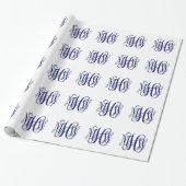 Papier Cadeau Marine Blue 3 Initiales Vine Script Monogramme do- (Déroulé)