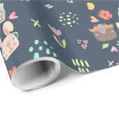 Papier Cadeau Marine Blue Easter Bunny (Coin rond)