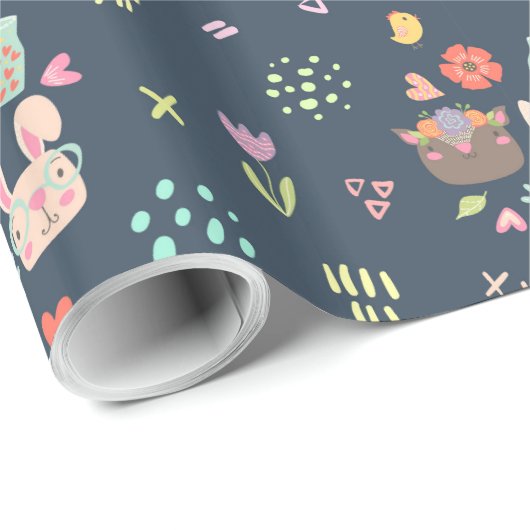 Papier Cadeau Marine Blue Easter Bunny (Coin rond)