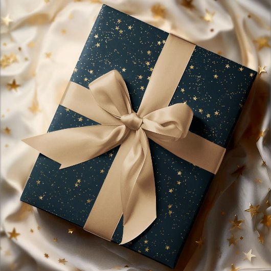 Papier Cadeau Marine Blue & Gold Stars | Noël
