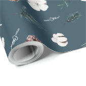 Papier Cadeau Marine Blue Green Vintage Joyeux Noël (Coin rond)