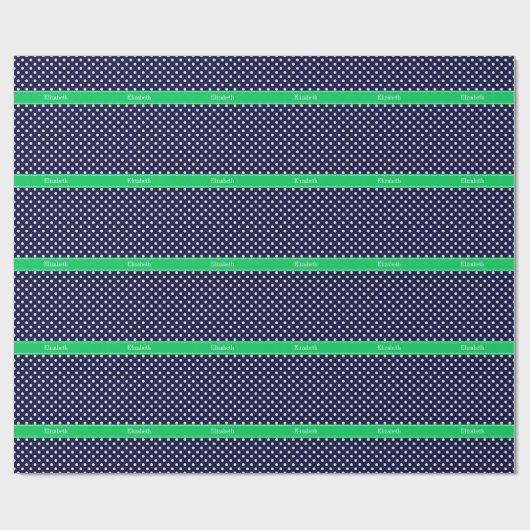 Papier Cadeau Marine Blue Wt Polka Dot Emerald Nom vert Monogram (Plat)