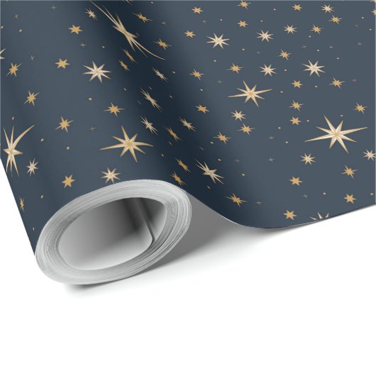Papier Cadeau Marine et Gold Star (Coin rond)