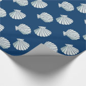 Papier Cadeau Marine Nautique Bleu Blancs Coques de bord de mer (Coin)