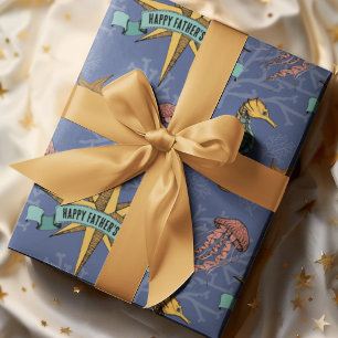 Papier Cadeau Marine Nautique Star Texte Personnalisé Marine