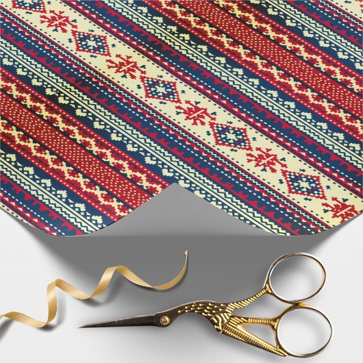 Papier Cadeau Marine Rouge Nordic Laid Sweat de Noël Envelopper