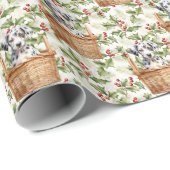 Papier Cadeau Marionnette dalmate mignonne dans le panier Noël H (Coin rond)